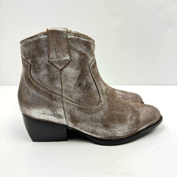 NEW Seychelles Upside Silver Metallic Suede Leather Western Bootie Ankle Boot - Picture 6 of 15